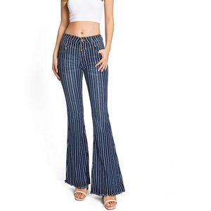 Litz by Uniq Striped Bell Bottoms High Rise Flare Women Size 29/9 Y2K